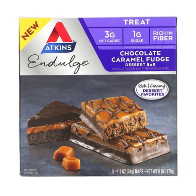 Atkins, Endulge, шоколадно-карамельна помадка, 5 батончиків по 1,2 унції (34 г) кожна
