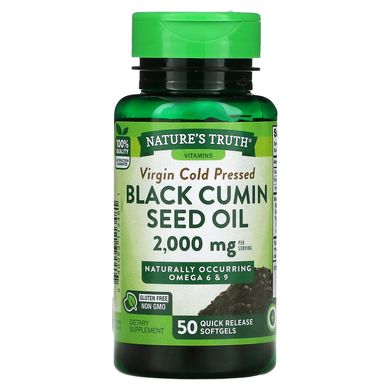 Nature's Truth, Олія насіння чорного кмину, 1000 мг, 50 м'яких таблеток швидкого вивільнення