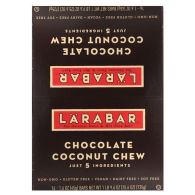Тягучка з кокосом і шоколадом, Larabar, 16 батончиків, 1,6 унції (45 г) кожен