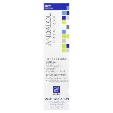 Andalou Naturals, Сироватка для підвищення життєвої сили, колаген з біологічним дизайном та гіалуронова кислота, 1 рідка унція (30 мл)