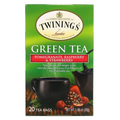 Зелений чай, гранат, малина і полуниця, Twinings, 20 пакетиків, 30 г