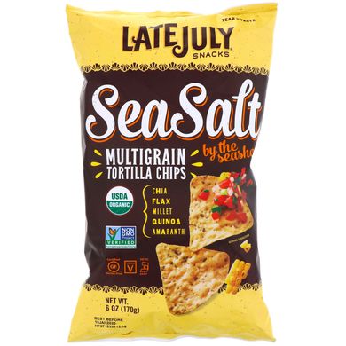 Мультизернові чіпси з тортильї, морська сіль, Multigrain Tortilla Chips, Sea Salt by the Seashore, Late July, 170 г