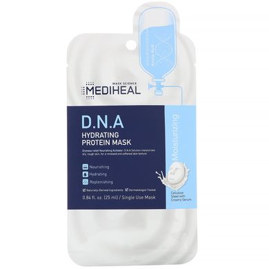 Зволожуюча протеїнова маска ДНК, Mediheal, 5 аркушів, 0,84 рідкої унції (25 мл) кожна