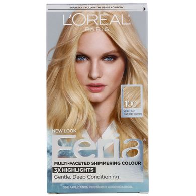 Гель-фарба для волосся відтінок 100 дуже світлий натуральний блонд L'Oreal (Feria Multi-Faceted Shimmering Color 100 Very Light Natural Blonde) на 1 застосування
