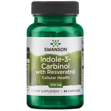 Індол-3-карбінол з ресвератрол, Indole-3-Carbinol with Resveratrol, Swanson, 200 мг 60 капсул