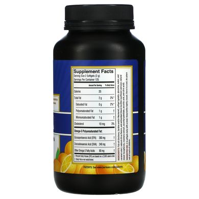 Риб'ячий жир з омега-3 Barlean's (Omega-3 Fish Oil EPA / DHA) 340 мг 250 капсул з апельсиновим смаком
