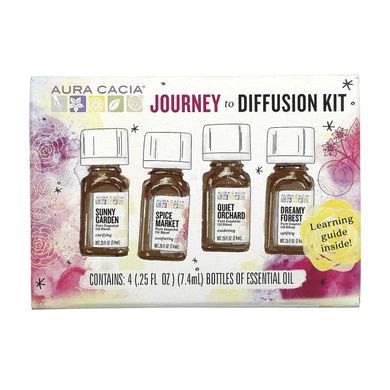 Aura Cacia, Journey to Diffusion Kit, ефірні олії, 4 пляшки по 0,25 рідкої унції (7,4 мл) кожна
