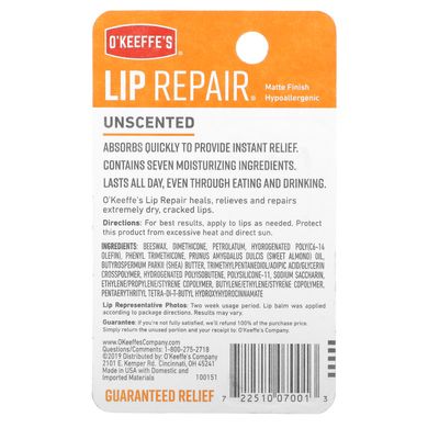 Відновлення губ, відновлюючий бальзам для губ без ароматизаторів, O'Keeffe's, 0,15 унції (4,2 г)