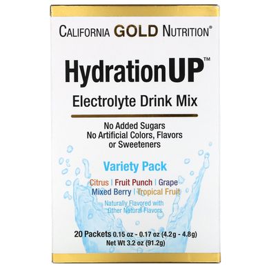 Смесь для напитка с электролитами California Gold Nutrition (HydrationUP Electrolyte Drink Mix Variety Pack) 20 пакетиков по 42 г купить в Киеве и Украине