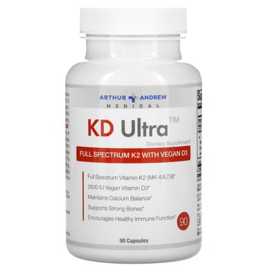 Arthur Andrew Medical, KD Ultra, повний спектр K2 з веганським вітаміном D3, 90 капсул