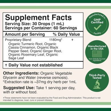 Double Wood Organic Turmeric with Black Pepper, Alcohol-Free, 60ml
