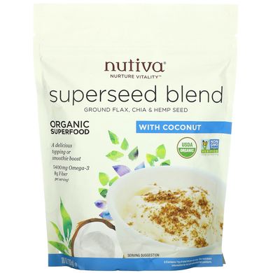 Суміш органічного "супер" насіння з кокосом, Nutiva, 10 унцій (283 г)