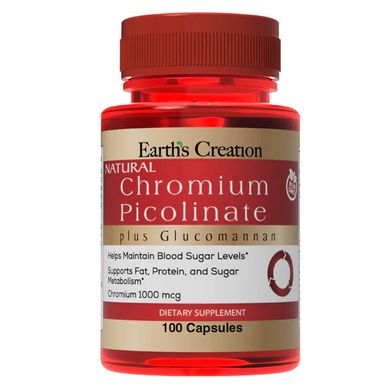 Хром піколинат та глюкоманан Earth`s Creation (Chromium Picolinate & Glucomannan) 100 капсул
