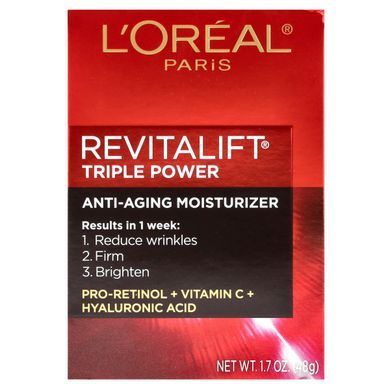 Anti-aging day cream for intensive hydration, Revitalift Triple Power, LOreal, 48 g.