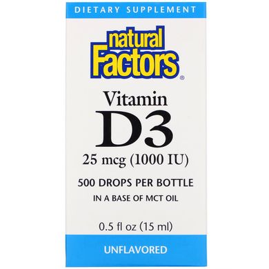 Витамин D3 капли Natural Factors (Vitamin D3 Drops) 1000 МЕ 15 мл купить в Киеве и Украине