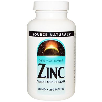 Цинк хелат, Zinc Chelate, Source Naturals, 50 мг, 250 таблеток