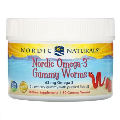 Норвезька Омега-3 полуничні черв'яки Nordic Naturals (Nordic Omega-3 Gummy Worms Strawberry Gummy) 30 шт