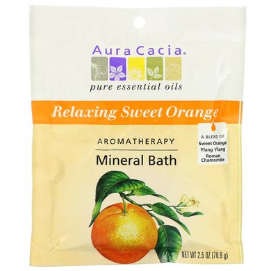 Аромотерапевтичний мінеральний засіб для ванни, розслабляючий солодкий апельсин, Aura Cacia, 2,5 унції (70,9 г)