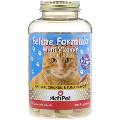 Feline Formula, для котів, з натуральним смаком курки і тунця, Actipet, 90 жувальних таблеток