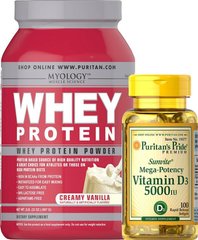 Ванільний сироватковий протеїн і вітамін Д, Vanilla Whey Protein,Vitamin D Bundle, Puritan's Pride, 1 набір