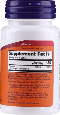 Вітамін Е зі змішаними токоферолами Now Foods (Vitamin E-400) 268 мг 400 МО 50 гелевих капсул