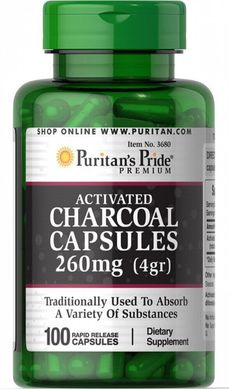Деревне вугілля активоване, Charcoal Activated, Puritan's Pride, 260 мг, 100 капсул