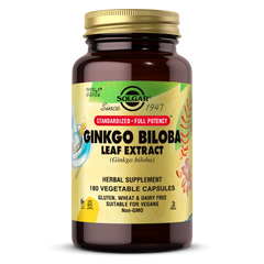 Екстракт листя гінкго білоба Solgar (Ginkgo Biloba Leaf Extract) 180 капсул на рослинній основі