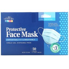 21st Century, Одноразова маска для обличчя ASTM F2100, 50 шт. В упаковці картонні коробки по 5-10 упаковок