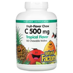 Natural Factors, Жувальний вітамін C зі смаком фруктів, тропічний, 500 мг, 180 жувальних вафель