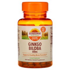 Стандартизований екстракт листя гінкго білоба, Sundown Naturals, 60 мг, 100 таблеток