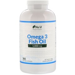Омега-3 рыбий жир, Nu U Nutrition, 1000 мг, 365 капсул в мягких формах купить в Киеве и Украине