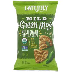 Мультизернові чіпси з тортильї, м'який зелений мохо, Multigrain Tortilla Chips, Mild Green Mojo, Late July, 156 г