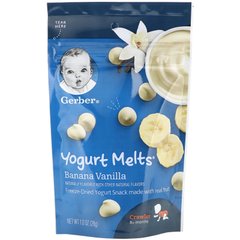 Йогурт, 8+ місяців, бананова ваніль, Yogurt Melts, 8+ months, Banana Vanilla, Gerber, 28 г