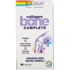 Колаген + рослинний кальцій і магній + вітаміни Д-3 і K-2, Collagen Bone Complete Advanced Bone Matrix Formula, Solaray, 90 капсул