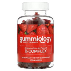 Вітамін B комплекс, жувальні таблетки для дорослих з комплексом вітамінів В, натуральний полуничний смак, Gummiology, 100 вегетаріанських жувальних таблеток