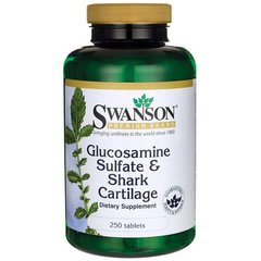 Глюкозамін сульфат та хрящ акули, Glucosamine Sulfate & Shark Cartilage, Swanson, 250 таблеток