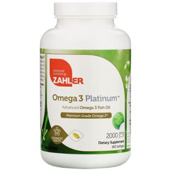 Omega3 Platinum, покращений риб'ячий жир з Омега-3, 3000 мг, Zahler, 180 м'яких таблеток