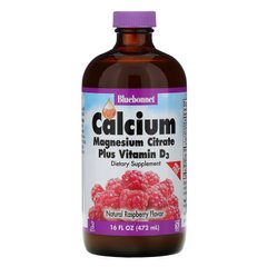 Кальцій магній і вітамін D3 Bluebonnet Nutrition (Calcium Magnesium Citrate Plus Vitamin D3) 472 мл зі смаком малини