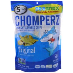 Chomperz, хрусткі чіпси з водоростей, оригінальні, SeaSnax, 5 порцій в індивідуальній упаковці, 028 унцій (8 г) кожна