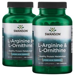 L-аргінін і L-орнитин, L-Arginine,L-Ornithine, Swanson, 200 капсул