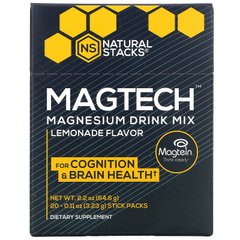 Natural Stacks, MagTech, Суміш для приготування напоїв з магнієм, лимонад, 20 пакетиків у стиках по 3,23 г (0,11 унції) кожен