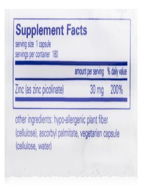 Zinc Pure Encapsulations (Zinc) 30 mg 180 capsules