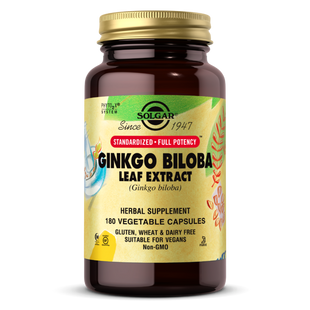 Экстракт листьев Гинкго Билоба Solgar (Ginkgo Biloba Leaf Extract) 180 капсул на растительной основе купить в Киеве и Украине