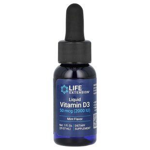 Витамин Д3 Life Extension (Vitamin D3 Liquid Mint) со вкусом мяты 50 мкг (2000 МЕ) 29,57 мл купить в Киеве и Украине