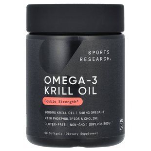 Sports Research, Omega-3 Krill Oil, Double Strength, 2,000 mg, 60 Softgels (1,000 mg per Softgel) купить в Киеве и Украине