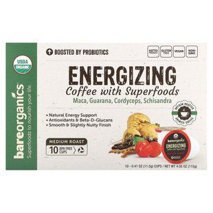 BareOrganics, тонізуюча кава з суперфудами, середнє обсмажування, 10 чашок по 11,5 г (0,41 унції)