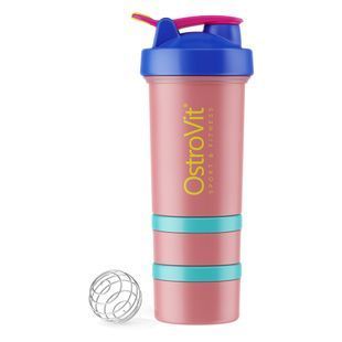 OstroVit-Shaker Premium Miami Vibes Edition OstroVit 450 ml Blue-pink with two containers.