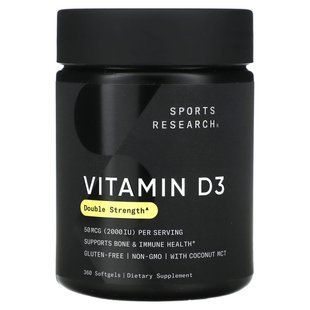 Sports Research, Vitamin D3, Double Strength, 50 mcg (2,000 IU), 360 Softgels купить в Киеве и Украине