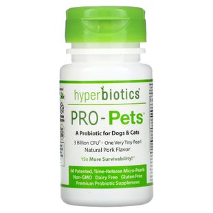 Hyperbiotics, Pro-Pet, пробиотики для собак и кошек, натуральная свинина, 3 миллиарда КОЕ, запатентовано 60, микро-жемчуг с замедленным высвобождением купить в Киеве и Украине