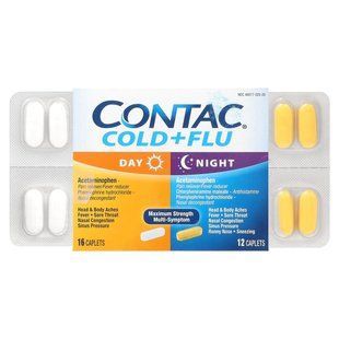 Contac, Cold + Flu, Day/Night, 28 Caplets купить в Киеве и Украине